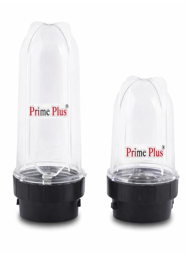 PRIME PLUS مجموعة ملحقات أوعية برايم بلس للخلاط العادي، طقم من وعاءين شفافين للعصائر والصلصات مصنوعين من بلاستيك ABS مع أغطية، متين وسهل الاستخدام، أسود - Image 1