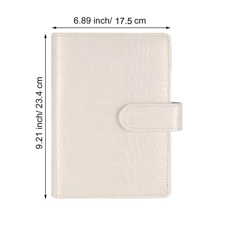eleger A5 6 Ring Binder Cover Crocodile - Large PU Leather Notebook Binder with Hidden Snap Buckle, Refillable Budget Planner, Beige - Image 3