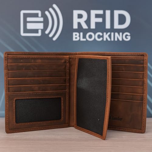 MARSHAL Bifold Leather RFID Blocking Wallet For Men & Women | Genuine Leather Holder With 20 Slots, 2 Bill Compartments & ID Window | Hipster wallet Money, Driver’s License, Travel & More (Vintage) - Image 4