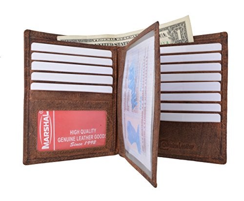 MARSHAL Bifold Leather RFID Blocking Wallet For Men & Women | Genuine Leather Holder With 20 Slots, 2 Bill Compartments & ID Window | Hipster wallet Money, Driver’s License, Travel & More (Vintage) - Image 2