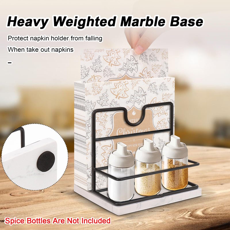 Livabber Napkin Holder, Metal Napkin Storage with Salt and Pepper Shakers Caddy Modern Napkin Dispenser for Table Kitchen Countertop, Not Including Salt and Pepper Shakers (Middle Marble, Black) - Image 5