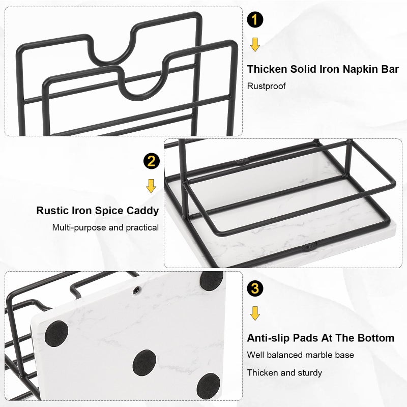 Livabber Napkin Holder, Metal Napkin Storage with Salt and Pepper Shakers Caddy Modern Napkin Dispenser for Table Kitchen Countertop, Not Including Salt and Pepper Shakers (Middle Marble, Black) - Image 3