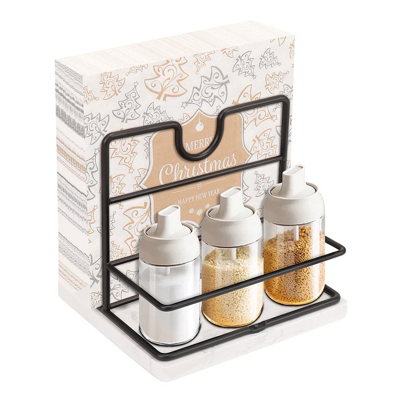 Livabber Napkin Holder, Metal Napkin Storage with Salt and Pepper Shakers Caddy Modern Napkin Dispenser for Table Kitchen Countertop, Not Including Salt and Pepper Shakers (Middle Marble, Black) - Image 1