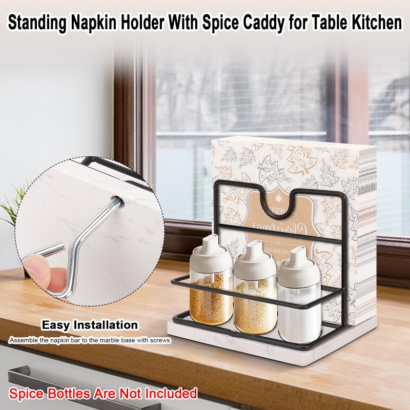Livabber Napkin Holder, Metal Napkin Storage with Salt and Pepper Shakers Caddy Modern Napkin Dispenser for Table Kitchen Countertop, Not Including Salt and Pepper Shakers (Middle Marble, Black) - Image 4
