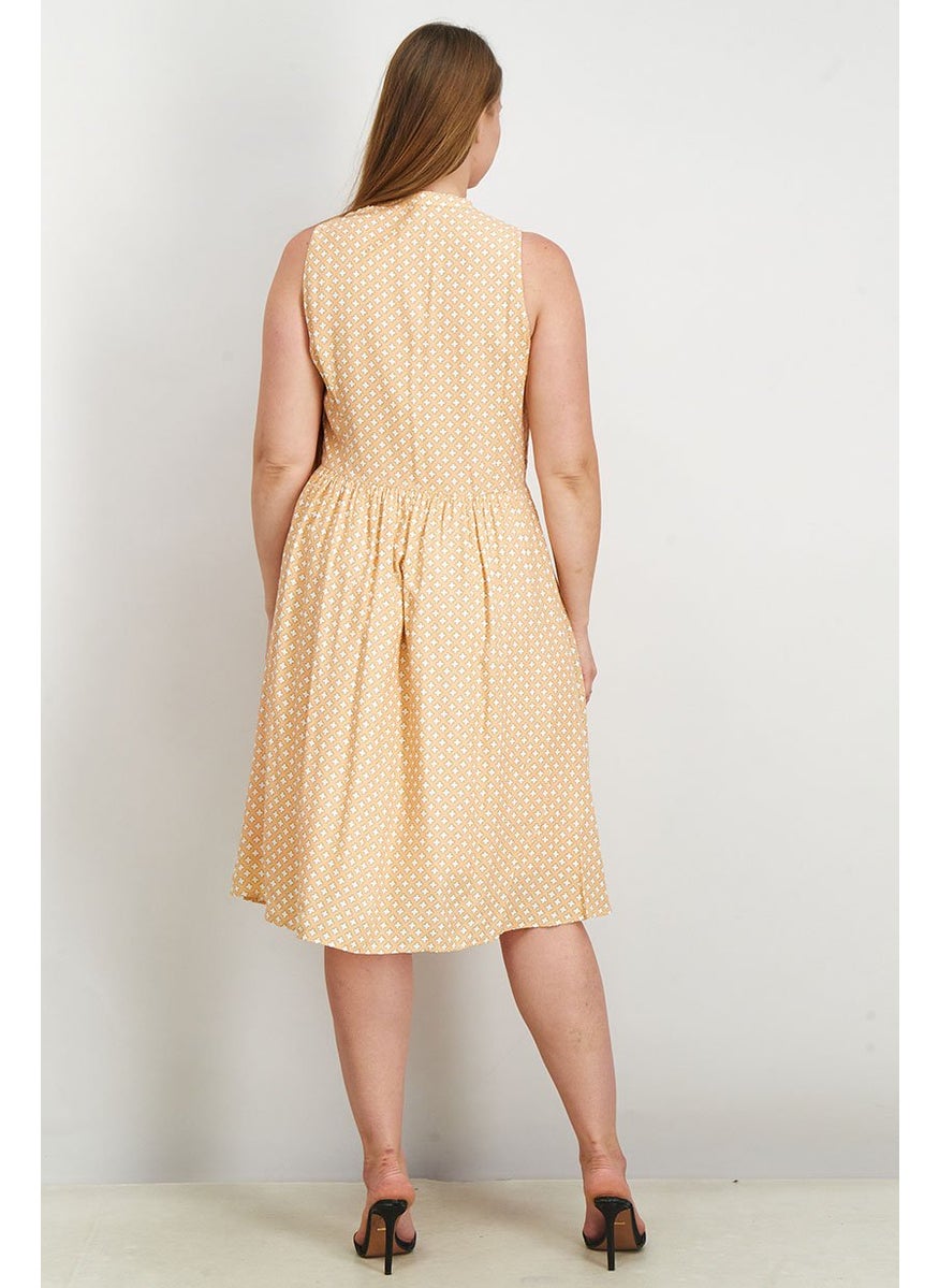 EDC - Women Printed Midi Dress, Light Orange - Image 1