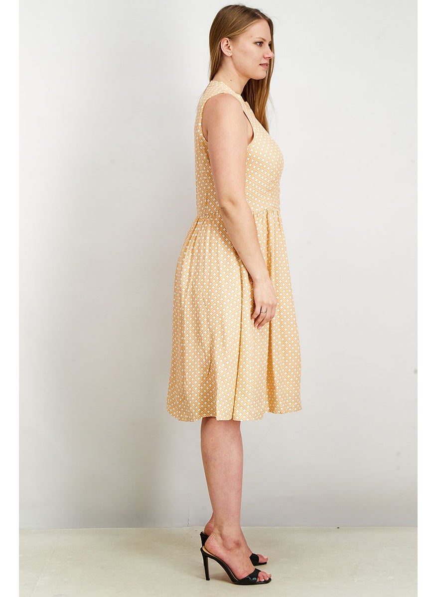EDC - Women Printed Midi Dress, Light Orange - Image 1