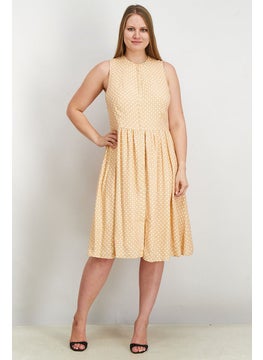 Women Printed Midi Dress, Light Orange