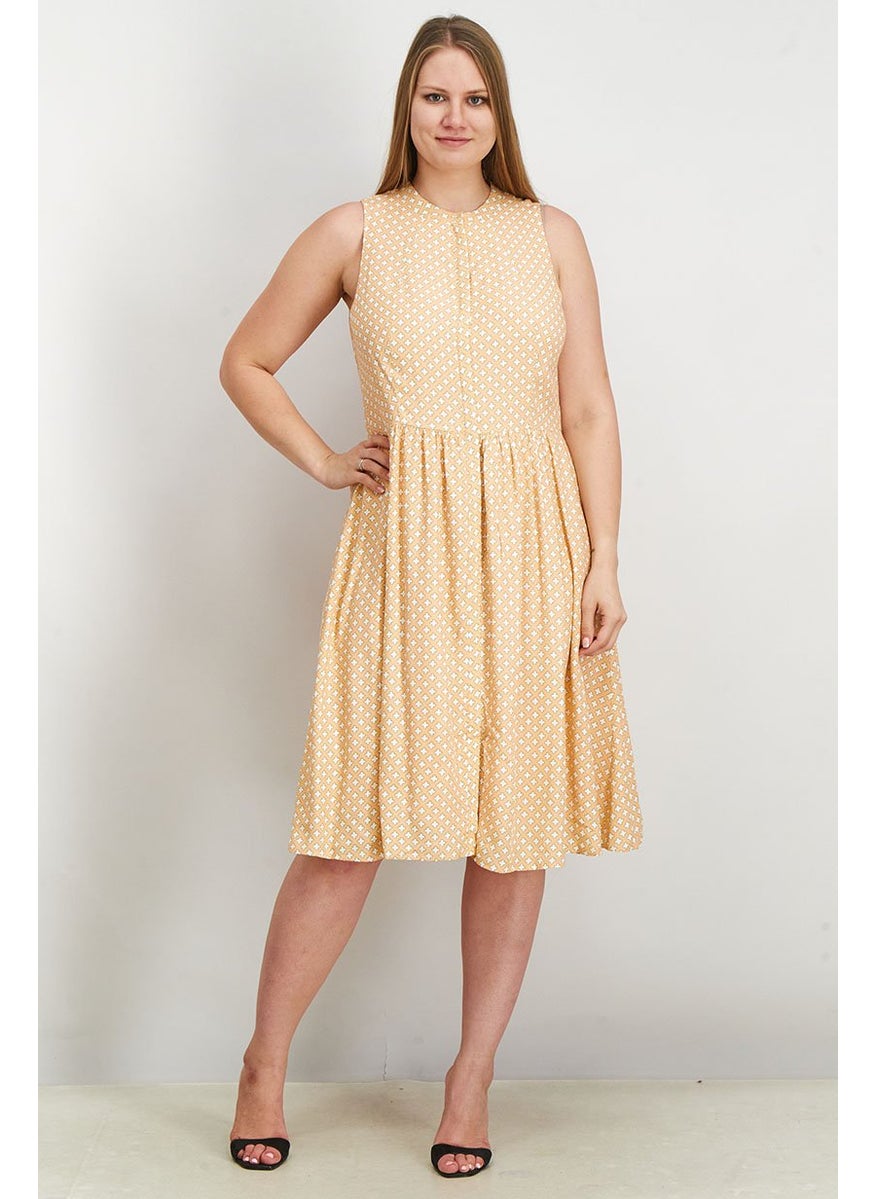 EDC - Women Printed Midi Dress, Light Orange - Image 1
