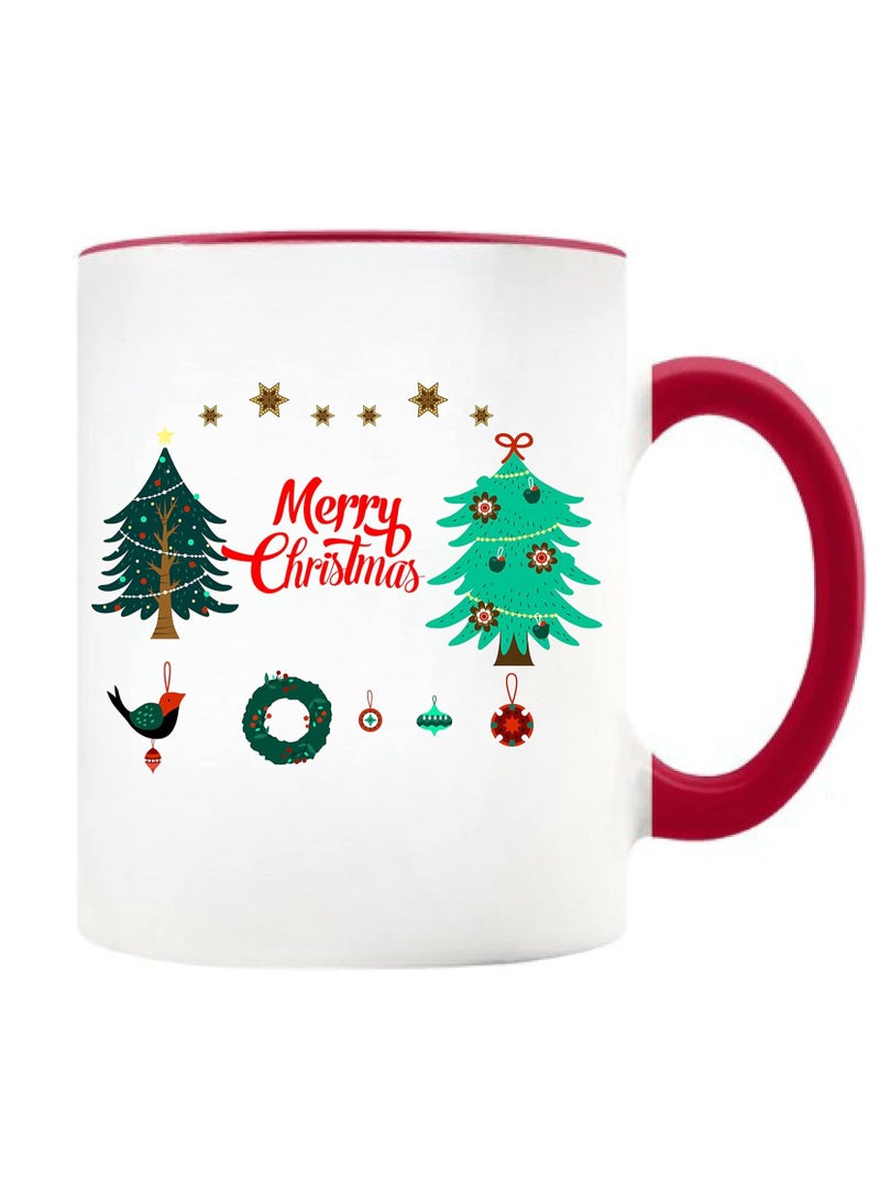 RYN Merry Christmas Design Printed Ceramic Coffee Mug Suitable Gift for Christmas | Christmas Theme| Christmas Decor | Gifts for Friends| Gift for Employees (Two Tone Red Mug, Design 2) - Image 1