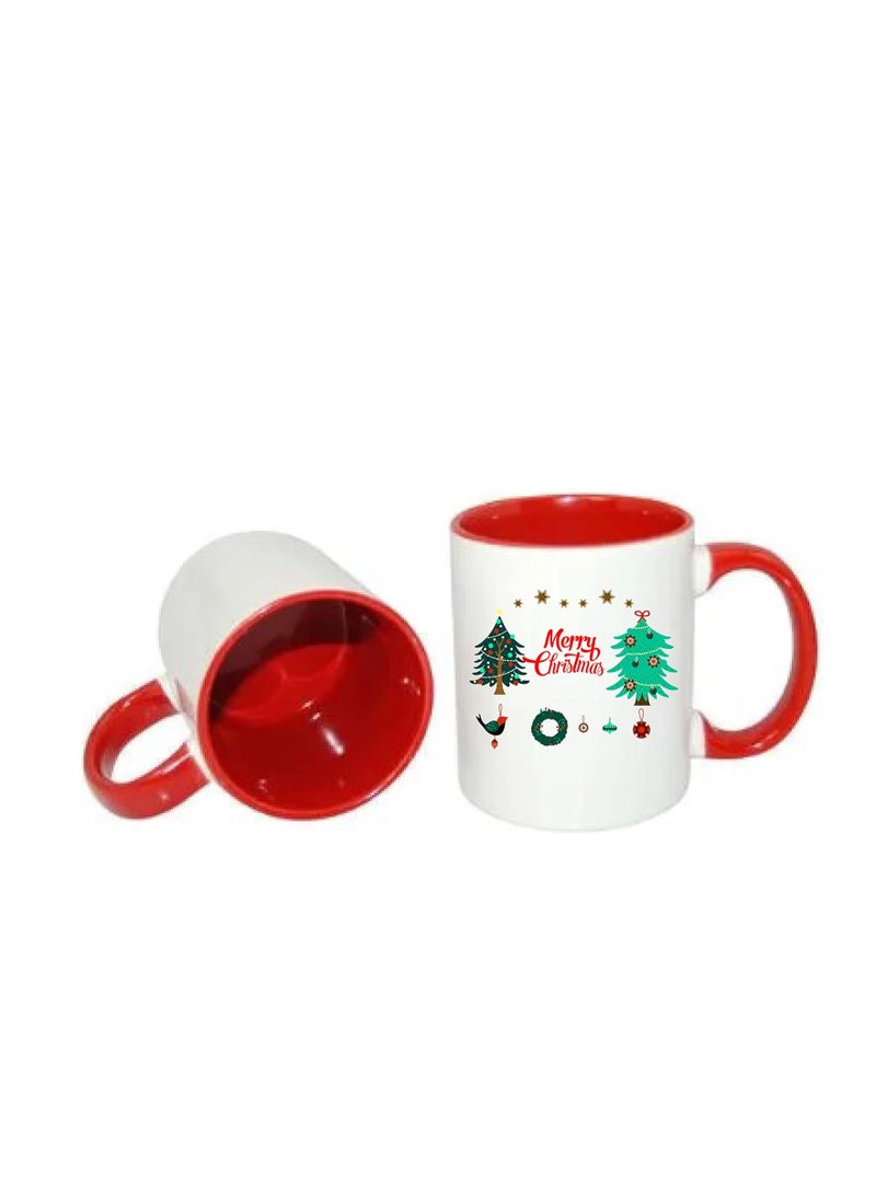 RYN Merry Christmas Design Printed Ceramic Coffee Mug Suitable Gift for Christmas | Christmas Theme| Christmas Decor | Gifts for Friends| Gift for Employees (Two Tone Red Mug, Design 2) - Image 2