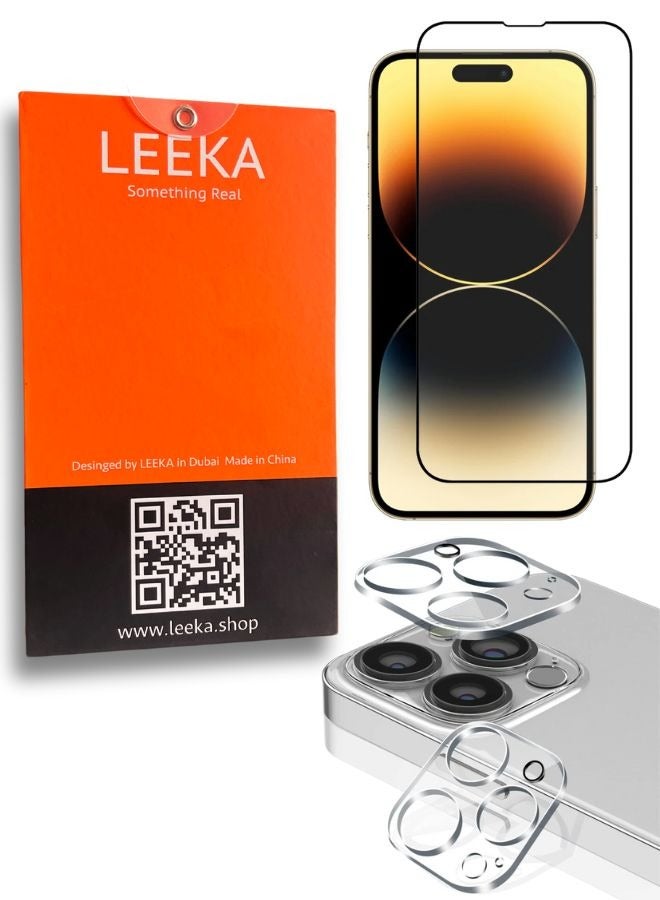 LEEKA iPhone 14 Pro Pack for iPhone 14 Pro HD Glass + Camera 9H Lens glass protector Bubble Free Anti-scratch Ultra Clear full screen anti finger print protection with free Easy Installation kit and wipes tempered glass - Image 1