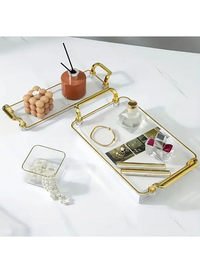 Large Transparent White Tray With Golden Frame Bathroom Living Room Organizer - Image 2