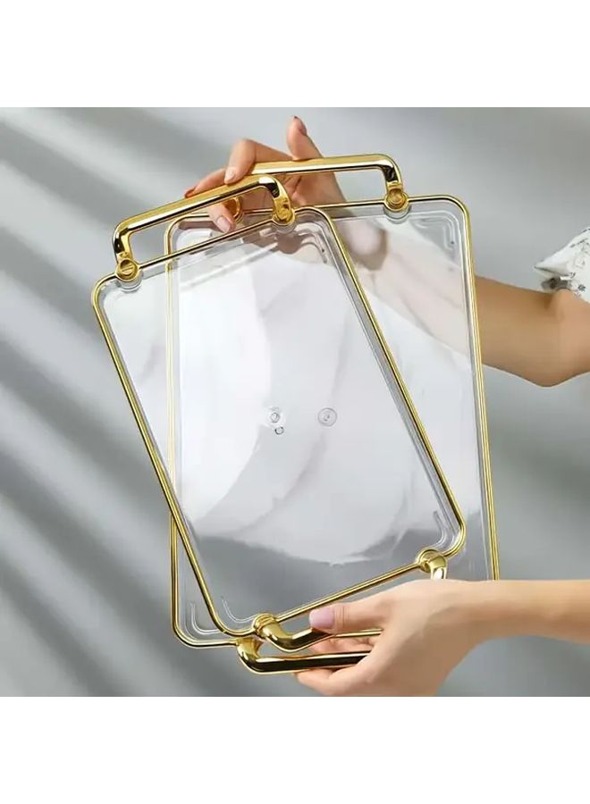 Large Transparent White Tray With Golden Frame Bathroom Living Room Organizer - Image 4