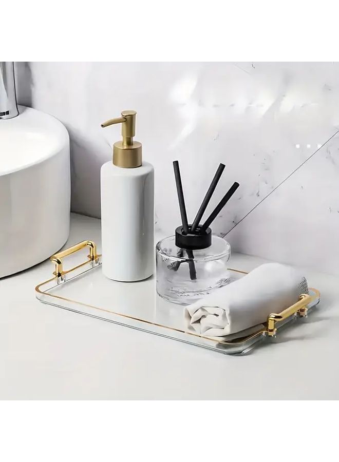Large Transparent White Tray With Golden Frame Bathroom Living Room Organizer - Image 3