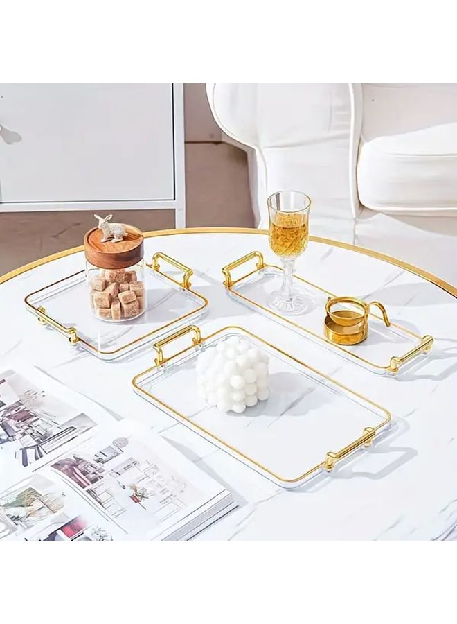 Large Transparent White Tray With Golden Frame Bathroom Living Room Organizer - Image 1