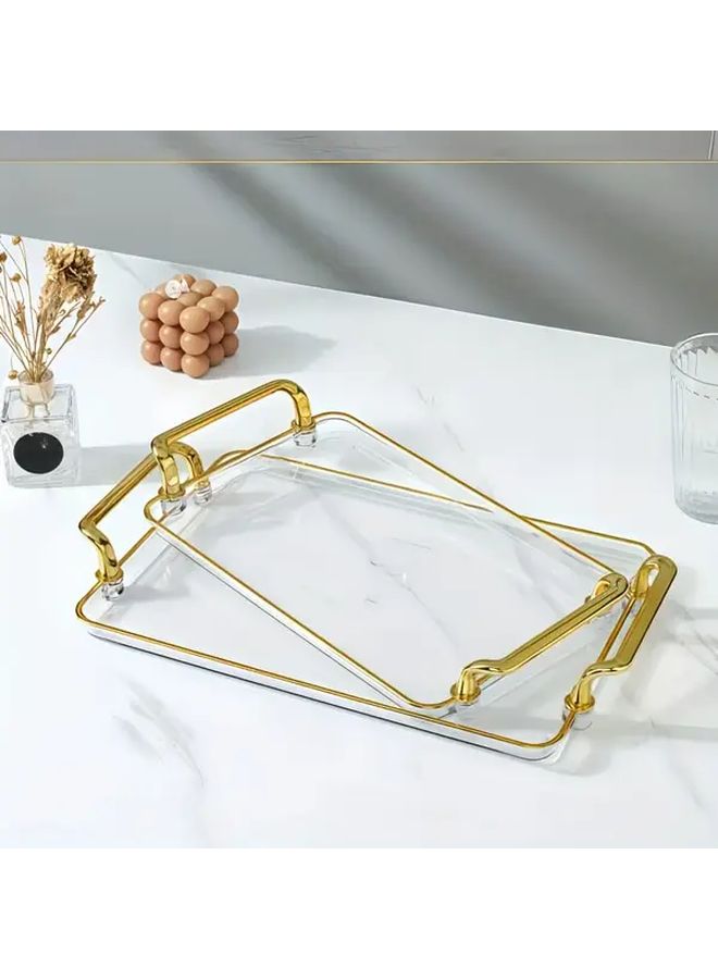Large Transparent White Tray With Golden Frame Bathroom Living Room Organizer - Image 5
