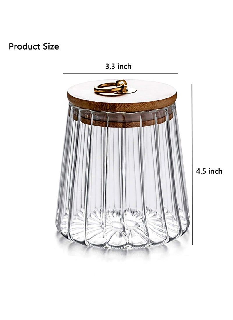 SYOSI - Glass Jars, 650ml Coffee Nuts Canister Airtight Storage Jar Petal Decorative Container with Bamboo Lid Metal Handle Easy to Grasp - Image 1
