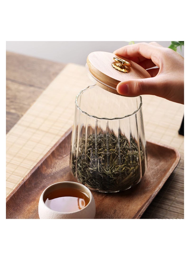 SYOSI - Glass Jars, 650ml Coffee Nuts Canister Airtight Storage Jar Petal Decorative Container with Bamboo Lid Metal Handle Easy to Grasp - Image 1