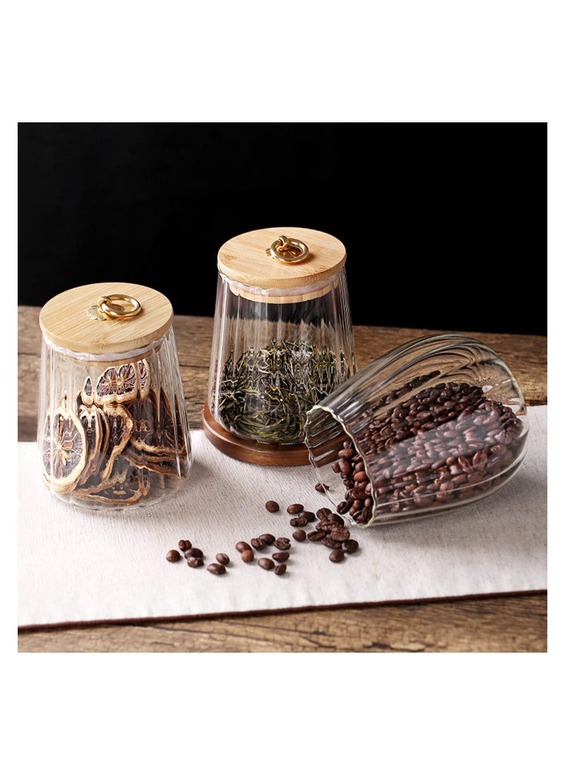 SYOSI - Glass Jars, 650ml Coffee Nuts Canister Airtight Storage Jar Petal Decorative Container with Bamboo Lid Metal Handle Easy to Grasp - Image 1