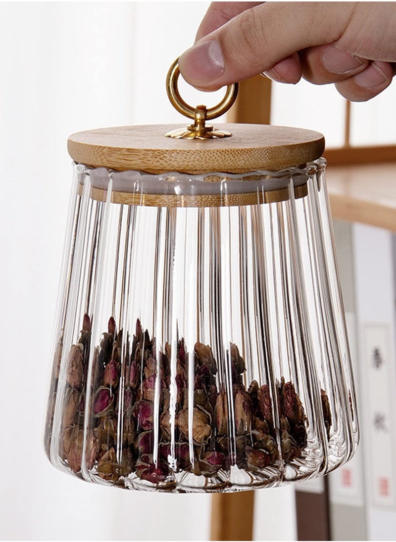 SYOSI - Glass Jars, 650ml Coffee Nuts Canister Airtight Storage Jar Petal Decorative Container with Bamboo Lid Metal Handle Easy to Grasp - Image 1