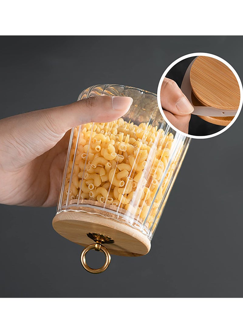 SYOSI - Glass Jars, 650ml Coffee Nuts Canister Airtight Storage Jar Petal Decorative Container with Bamboo Lid Metal Handle Easy to Grasp - Image 1