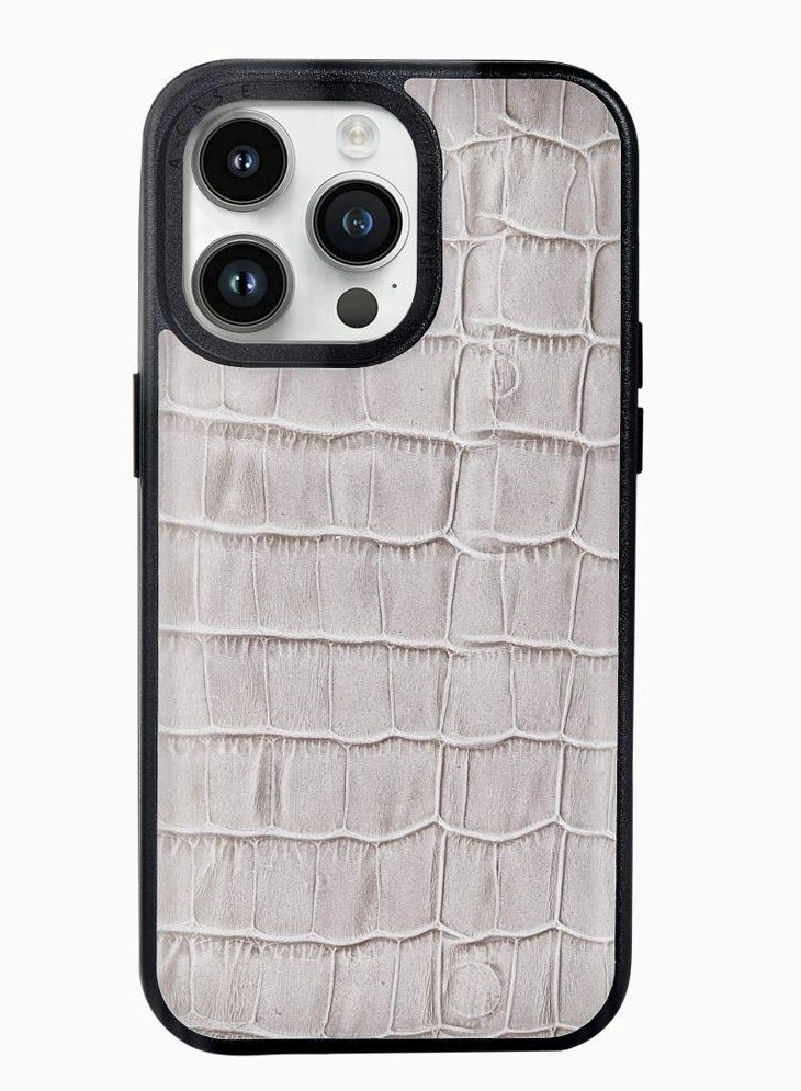 A-Case It's My Case Javan Series Fashion Genuine Leather Magnetic Case for iPhone 15 Pro, Supports MagSafe Wireless Charging, Slim and Durable Design, 6-Foot Drop Protection – Leather Grey - Image 1