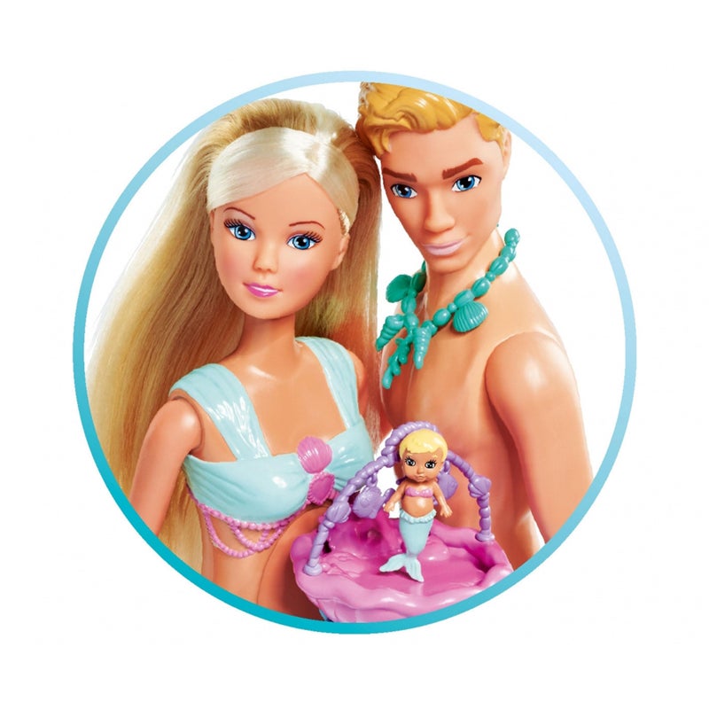 Simba عائلة سمبا 105733524 ستيفي لوف حورية البحر، دمية كحورية حامل مع كيفن كحوري، مع سرير طفل، 29 سم ملابس، دمى ألعاب، للأطفال من 3 سنوات - Image 3