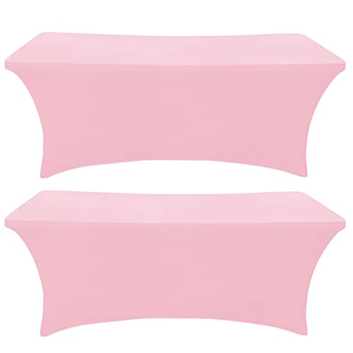 غطاء طاولة سباندكس وردي 2 حزمة 6 قدم غطاء طاولة مستطيل مناسب قابل للتمدد 6 قدم خالي من التجاعيد للحفلات والمعارض والولائم وحفلات الزفاف والكوكتيلات 2 قطعة