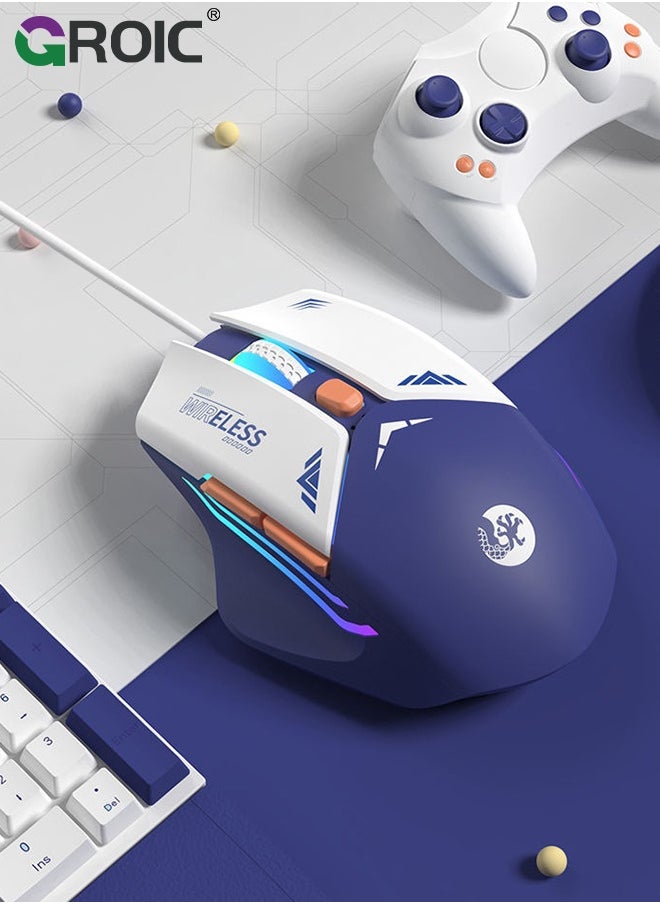 Blue Computer RGB Wired Mouse, Ergonomic Silent USB Mice Portable Mecha Style Mouse for Mac MacBook Desktop Laptop
