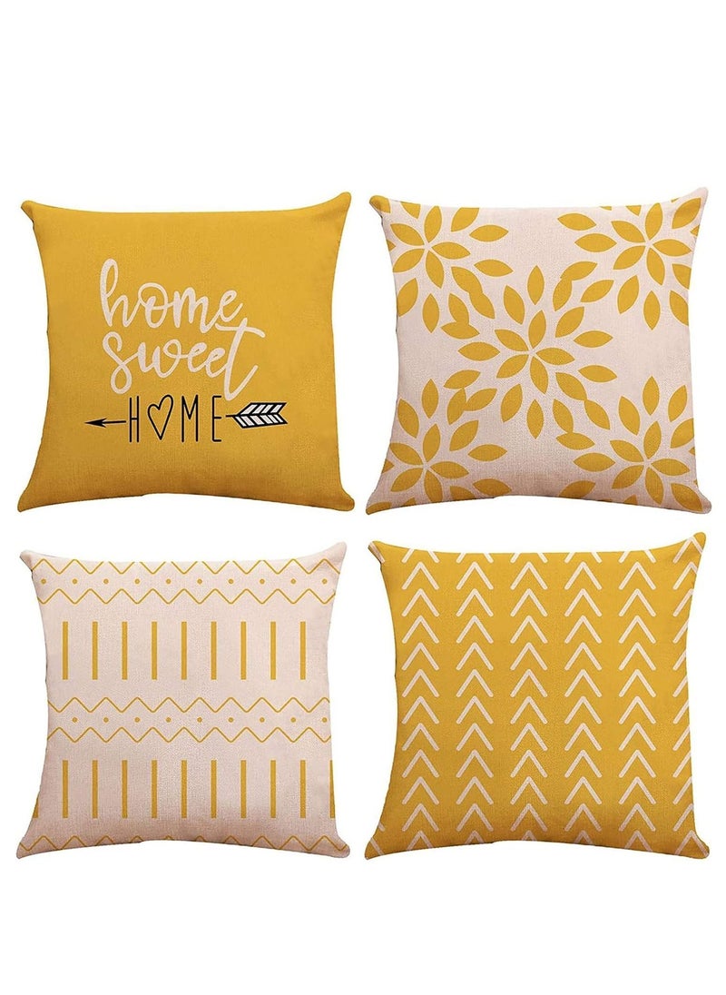 Y&D Pillow Covers 18x18 Set of 4, Modern Sofa Throw Cover, Decorative Outdoor Linen Fabric Case for Couch Bed Car Home Decoration 45x45cm (Yellow, 18x18, 4)  - Image 1