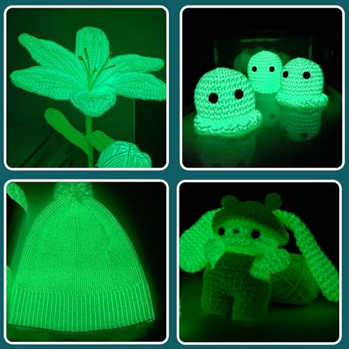 HEJIN 5x50g Glow in The Dark Yarn Set for Crocheting and Knitting; 5x51m (60yds) Yarn for Beginners with Easy-to-See Stitches; Worsted-Weight Medium #4; Beginners Crochet Kit - Image 2