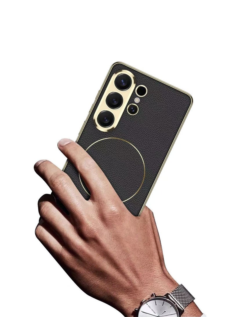 for Samsung Galaxy S26 Ultra Magnetic Electro Leather Precision Hole Phone Case, Compatible with Samsung Galaxy S26 Ultra Wireless Charging Protective Phone Case. Black - Image 2