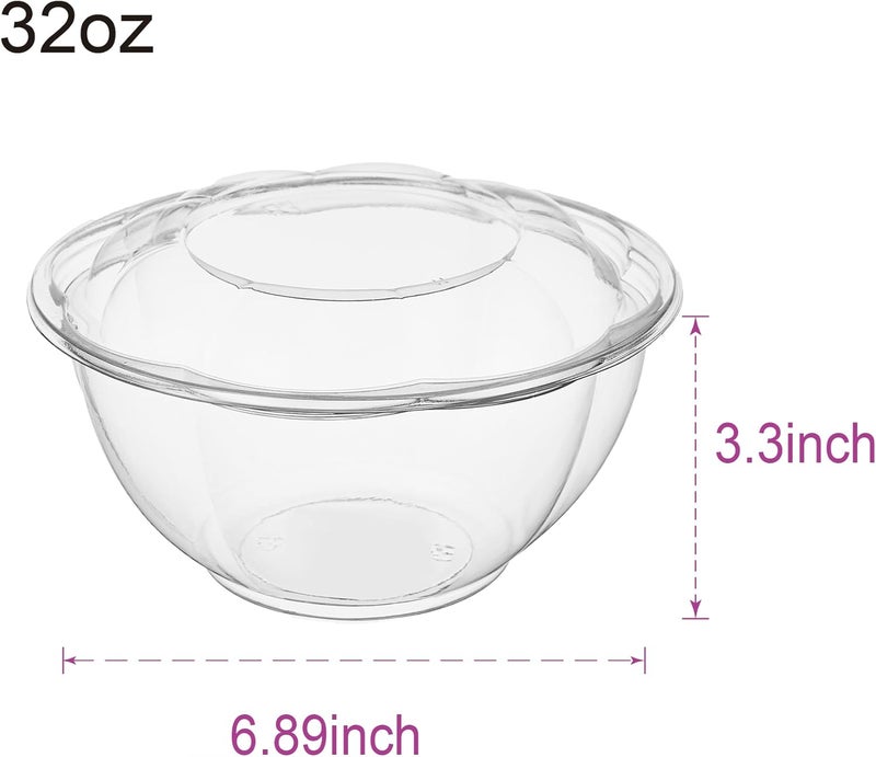 FULING 32 oz 50 Sets Clear Plastic Salad Bowls with Airtight Lids Disposable To Go Mixing Containers Serving for Fruit Quinoa Lunch and Meal Prep - Image 2