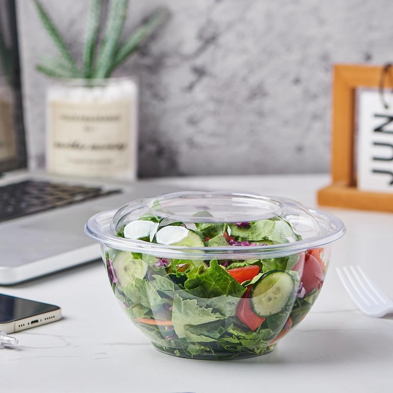FULING 32 oz 50 Sets Clear Plastic Salad Bowls with Airtight Lids Disposable To Go Mixing Containers Serving for Fruit Quinoa Lunch and Meal Prep - Image 3