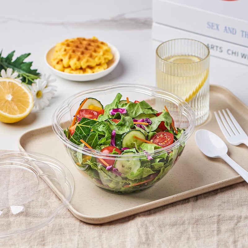 FULING 32 oz 50 Sets Clear Plastic Salad Bowls with Airtight Lids Disposable To Go Mixing Containers Serving for Fruit Quinoa Lunch and Meal Prep - Image 5