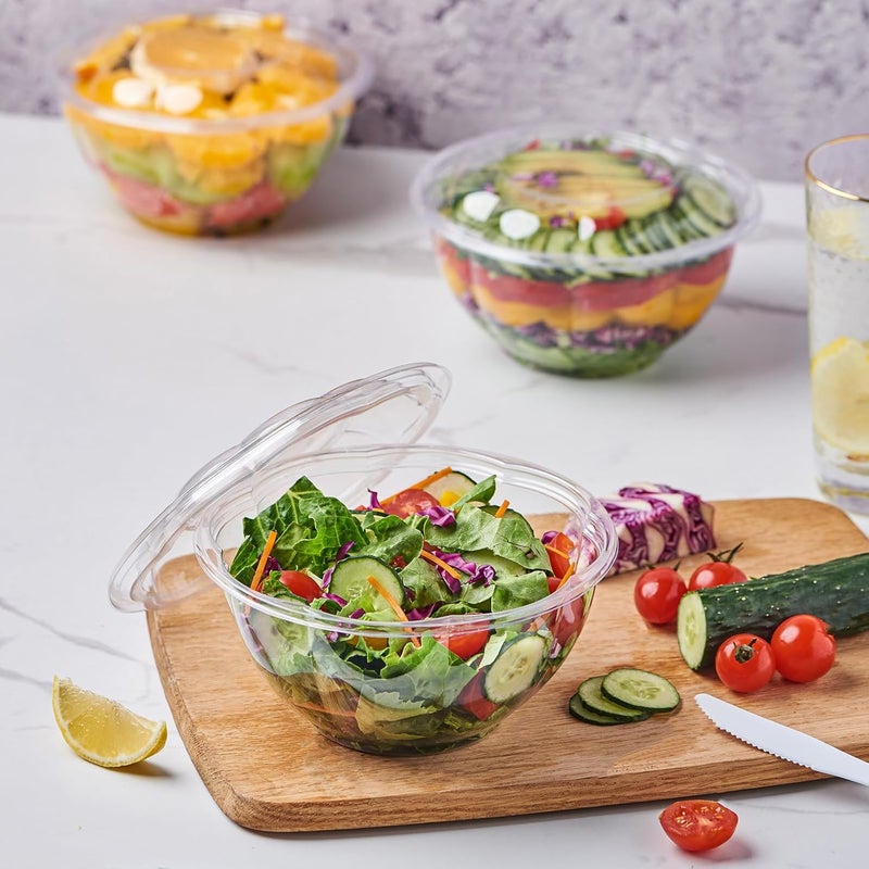 FULING 32 oz 50 Sets Clear Plastic Salad Bowls with Airtight Lids Disposable To Go Mixing Containers Serving for Fruit Quinoa Lunch and Meal Prep - Image 4