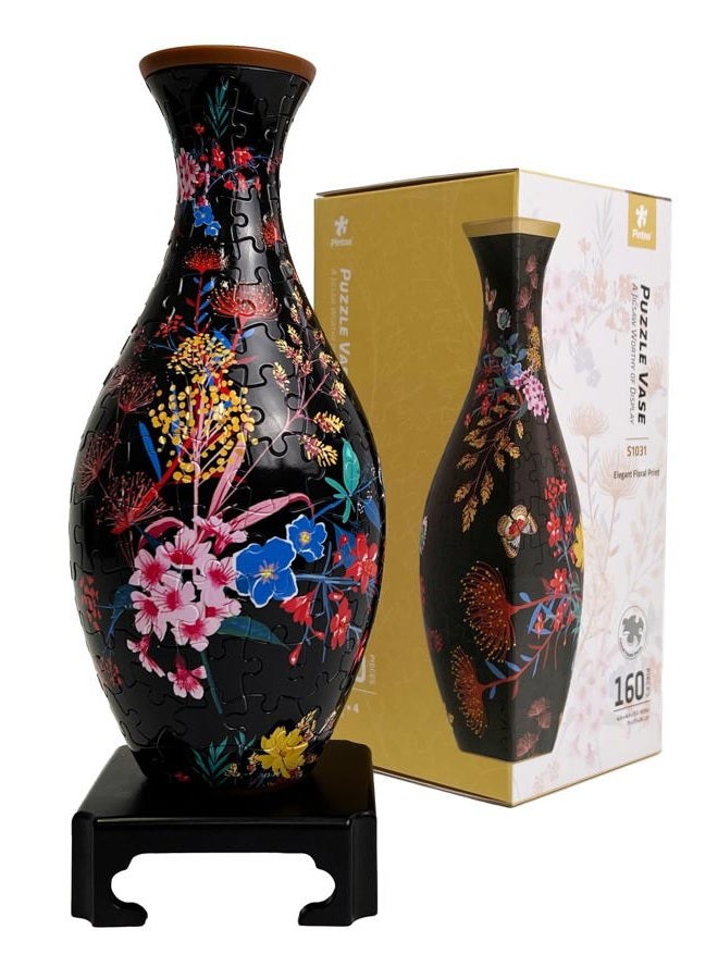 Pintoo 3D Puzzle Vase Unique Flower Vase Made by 160 Curved Plastic Puzzle Pieces House Warming Gift for Flower Arrangements and Home Decoration - S1031 (Classic, Elegant Floral Print) - Image 1