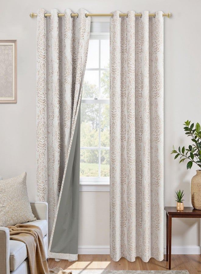 KOUFALL Taupe Blackout Curtains for Living Room Bedroom,84 Inch Long Neutral Elegant Tan Light Brown Beige Chenille Jacquard Luxury Curtains Drapes 84 Inch Length 2 Panels Set,Cortinas Para Sala Modernas 2025 - Image 1
