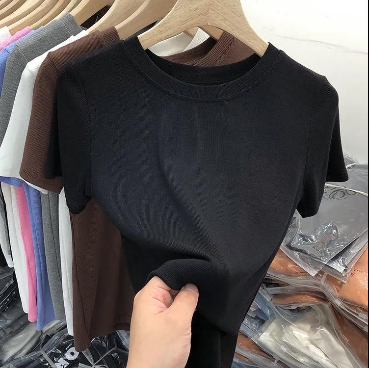 Luxury Solid Color Mask T-Shirt Slim Fit Summer Tee for Women Black
