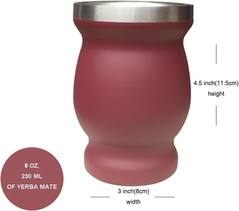 Beruth Bombilla Yerba Mate Gourd, 8oz Stainless Steel Tea Cup Set with a Multifunctional Lid, Two Straws and Cleaning Brushes, Double Walled Coffee Mug Heat Insulation Anti Scalding (Burgundy) - Image 3