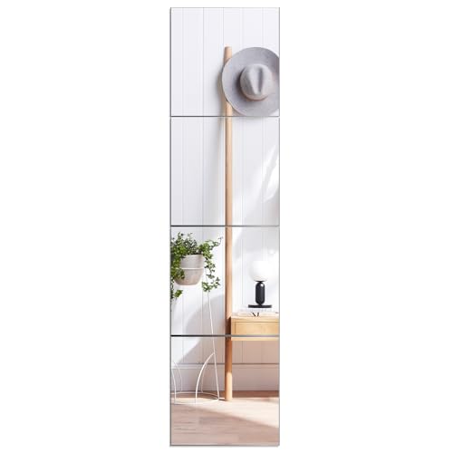 VASUHOME Glass Full Length Wall Mirror Tiles - [12 x12 Inch - 4PCS], Frameless Full Body Mirror for Home Gym, Bedroom, Living Room - Versatile Wall Mirror with Unrivaled Clarity - Image 1