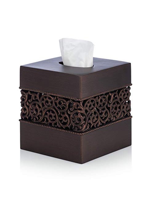 Essentra Home Essentra Home Bronze Finish Square Tissue Box Cover for Bathroom Vanity Counter Tops Also Great for Bedrooms and Living Rooms 
