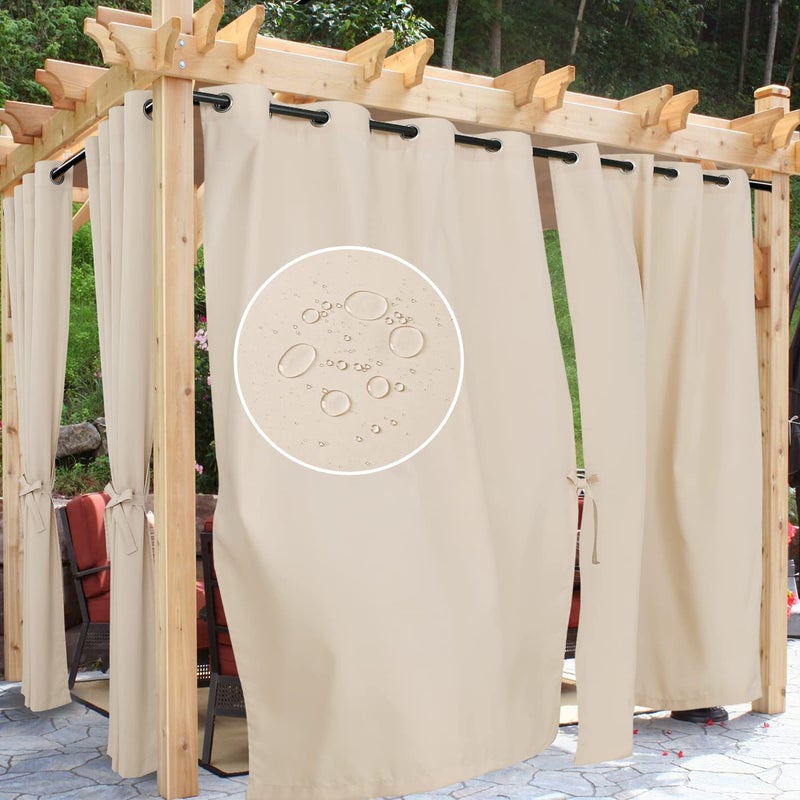 Hiasan Hiasan Beige Outdoor Curtains for Patio Waterproof 54 x 84 inch  Privacy Grommet Outside Curtains for GazeboPorchPergolaCabana 1 Panel and Sewn with 2 Tiebacks