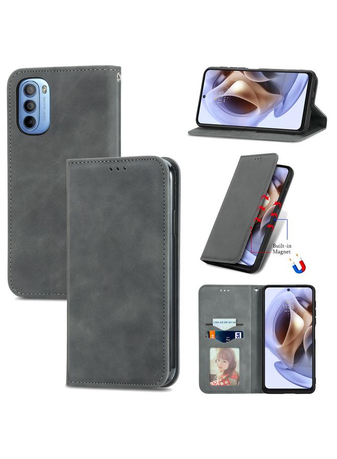 erorex Case For Motorola Moto G31 Retro Skin Feel Magnetic Horizontal Flip Leather Phone Case - Image 1