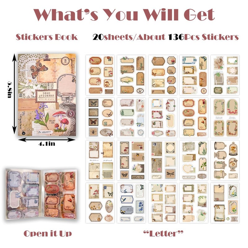 SIBLYMONA Junk Journal Stickers for Scrapbooking, 120Pcs Retro Flower Butterfly Nature Poem Stamp Letter Decorative Stickers for Scrapbook, DIY Crafts Album Phone Cases Laptops Calendars Notebook (Letter) - Image 2