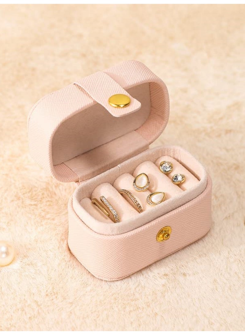 بي إس صندوق مجوهرات صغير للسفر للحلقات والأقراط | حامل خواتم مجوهرات صغير للخواتم المتعددة | حقيبة تنظيم تخزين المجوهرات المحمولة (وردي) - Image 1