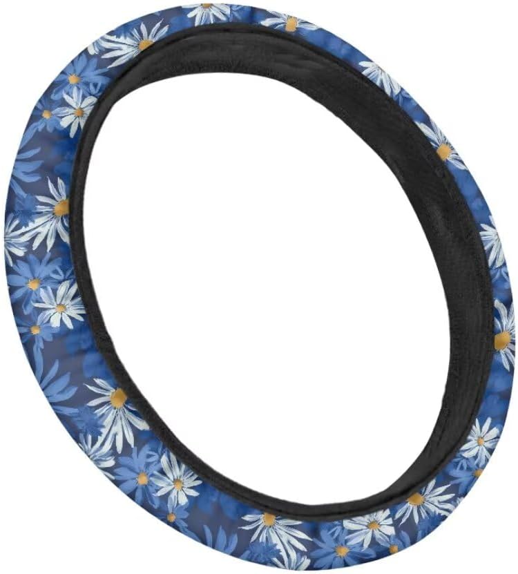 Car Steering Wheel Cover for Women and Men,Non-Slip Breathable Steering Wheel,Universal 14.5"-15" Fit for Cars and SUVs(Blue Daisies) - Image 3
