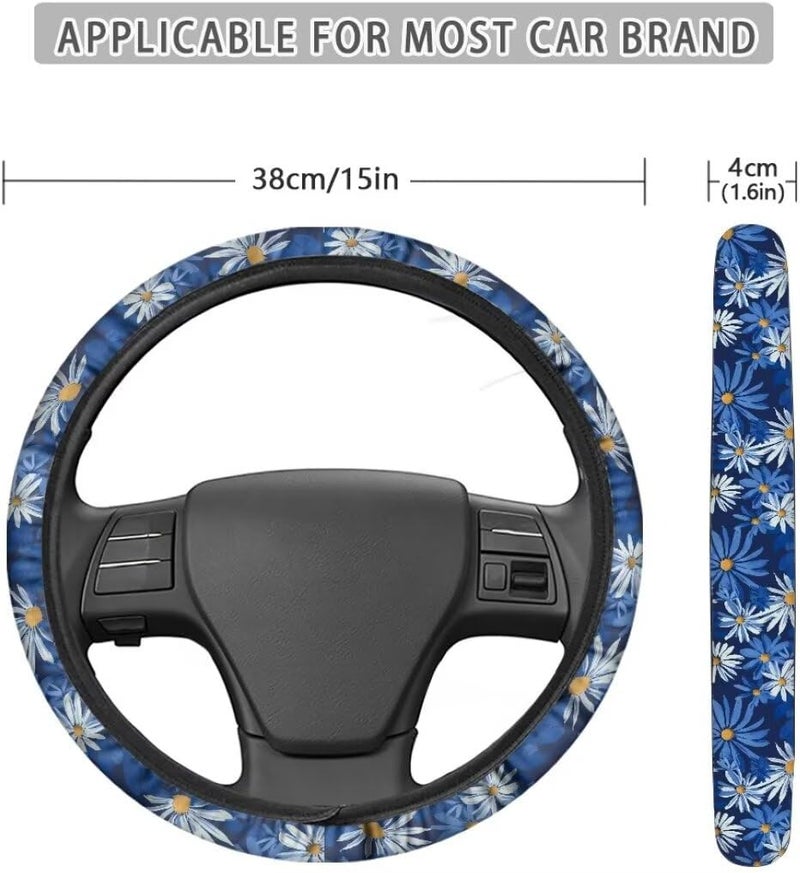 Car Steering Wheel Cover for Women and Men,Non-Slip Breathable Steering Wheel,Universal 14.5"-15" Fit for Cars and SUVs(Blue Daisies) - Image 5