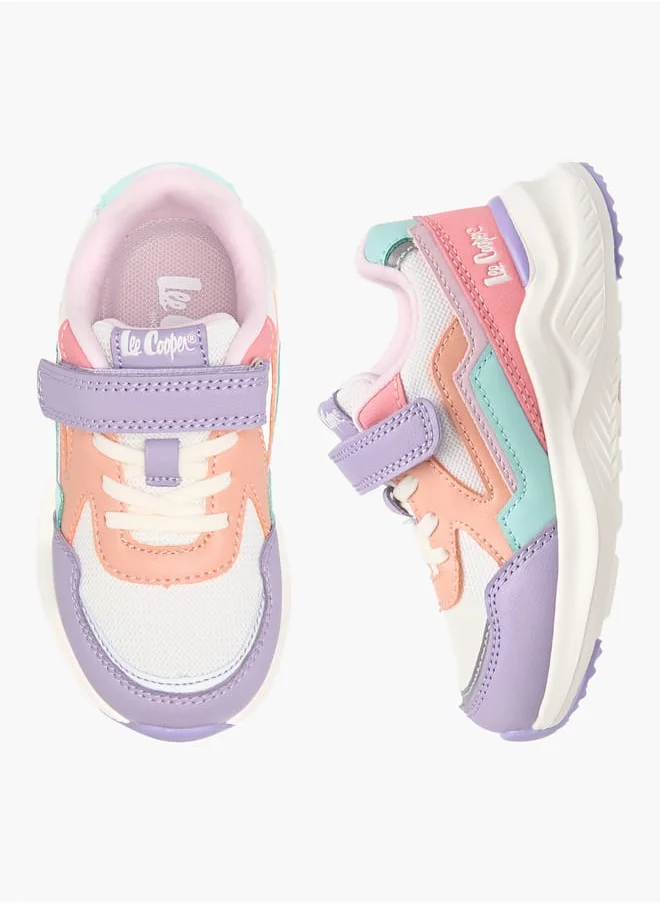 لي كوبر Girls' Panelled Sneakers with Hook and Loop Closure