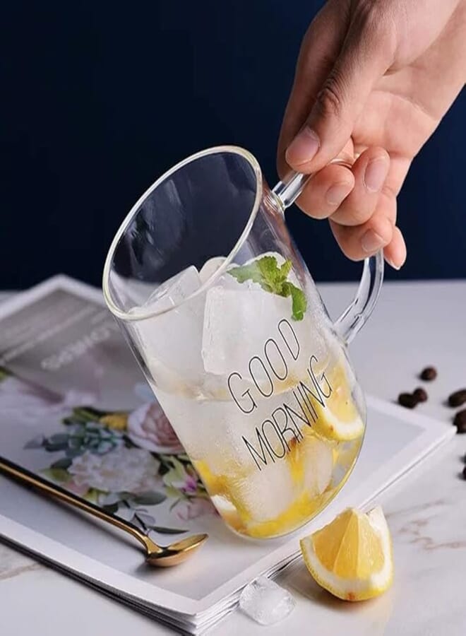 Spaceshoop Special Offer Premium Thermal Glass Mug (Good Morning) - With Handle For Juice, Tea, Coffee - 450ml